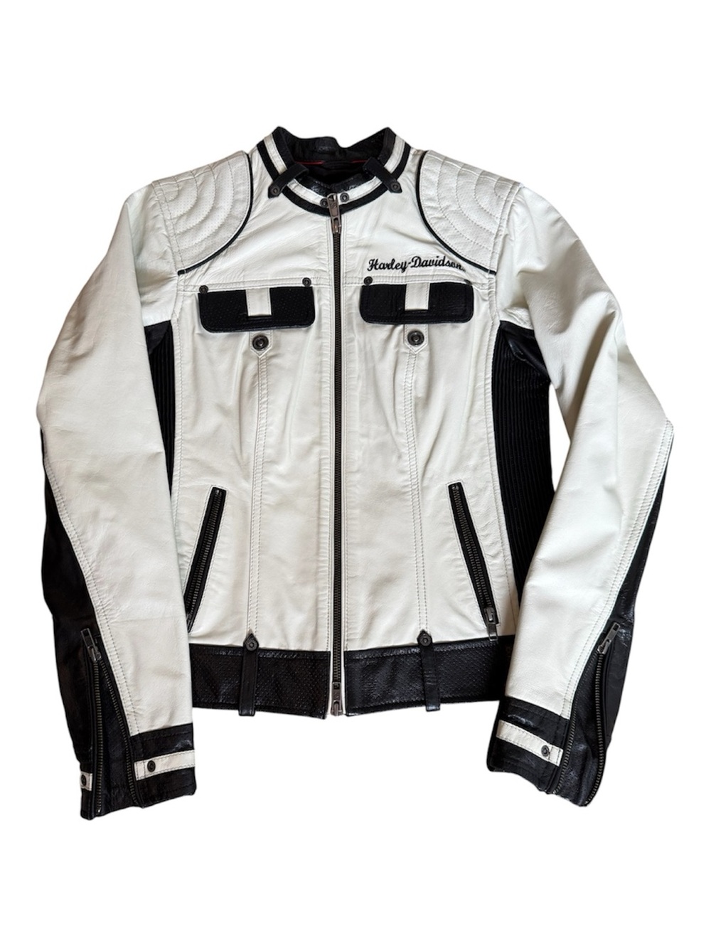 Harley-Davidson Amelia White and Black Colorblocked Women's Leather Jacket sz S